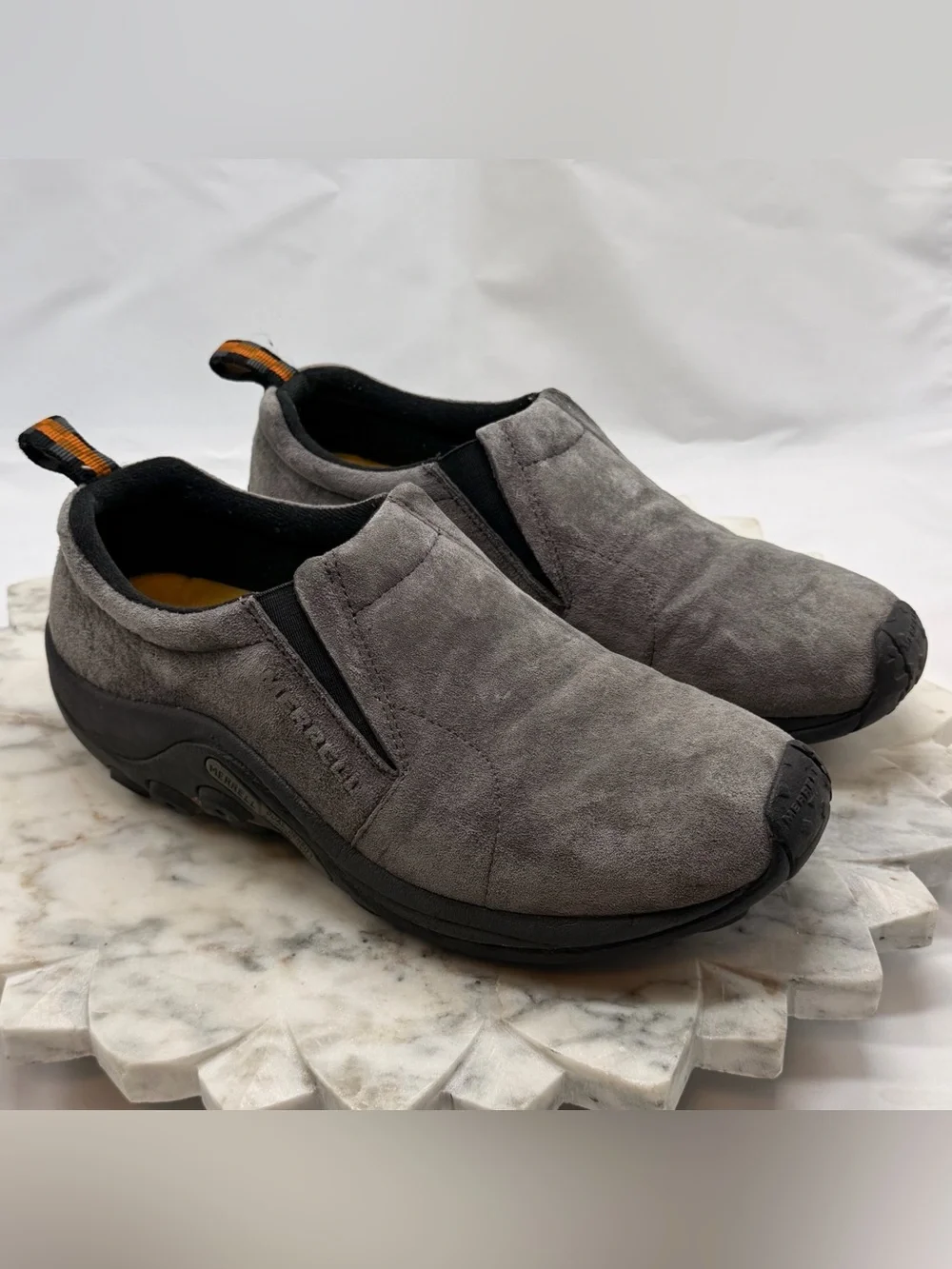 Merrell Mens Jungle Moc Pewter Grey Suede Slip On Hiking Shoes 60805 Size 8.5